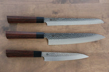  Seki Kanetsugu Heptagon Wood VG10 Hammered Petty Knife & Gyuto & Bread Knife Set - Seisuke Knife