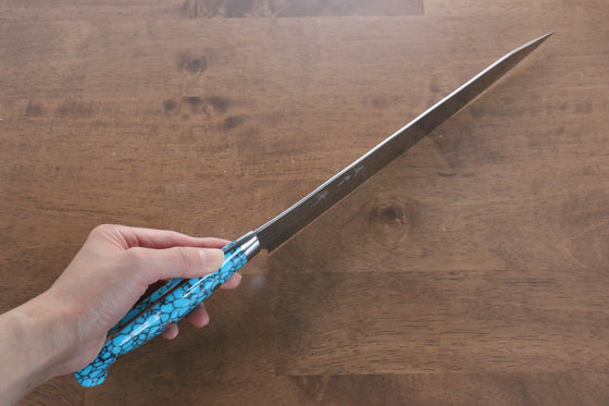 Yu Kurosaki Senko SG2 Hammered Sujihiki 240mm Turquoise Handle - Seisuke Knife