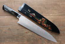  Takeshi Saji Blue Steel No.2 Colored Damascus Maki-e Art Gyuto 240mm Lacquered Handle - Seisuke Knife