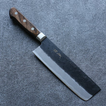  Seisuke Blue Super Black Nakiri 165mm Brown Pakka wood Handle - Seisuke Knife