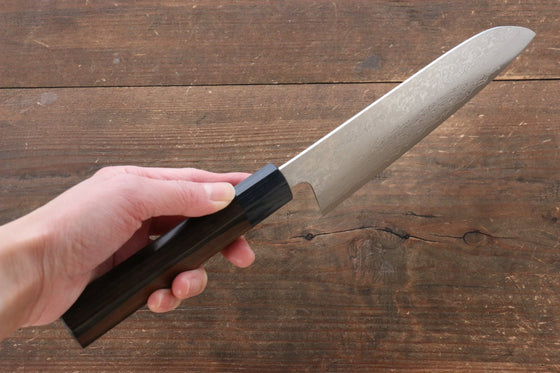 Makoto Kurosaki VG10 Damascus Santoku 165mm Ebony Wood Handle - Seisuke Knife