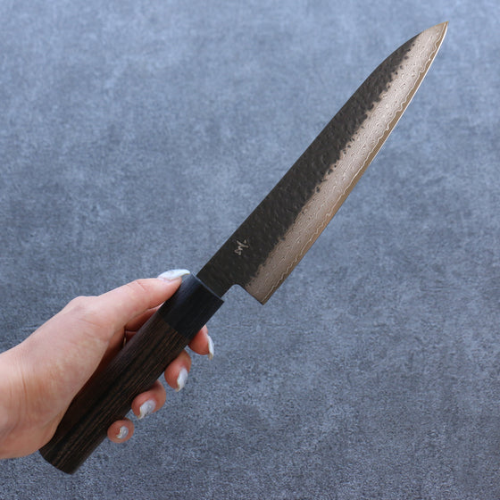 Shizu Gen VG10 Hammered Black Finished Gyuto 180mm Brown Pakka wood Handle - Seisuke Knife