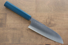  Makoto Kurosaki SG2 Migaki Finished Santoku 170mm with Blue Lacquered Handle - Seisuke Knife