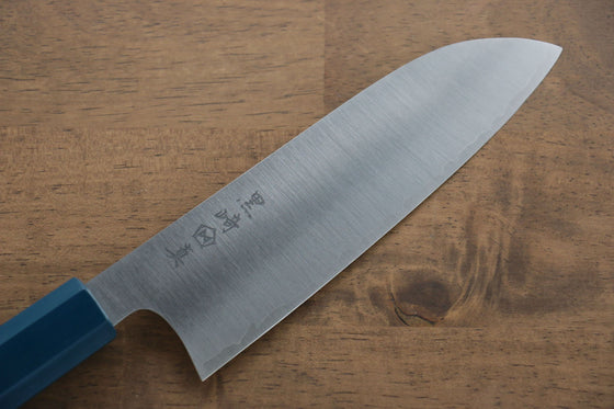 Makoto Kurosaki SG2 Migaki Finished Santoku 170mm with Blue Lacquered Handle - Seisuke Knife