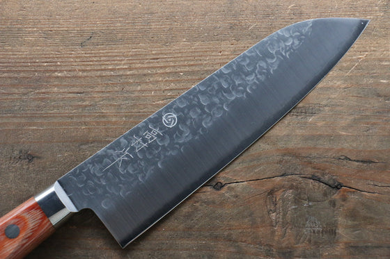 Takamura Knives Chromax Steel Hammered Santoku 170mm with Brown Pakka wood Handle - Seisuke Knife