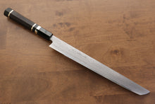  Jikko Blue Steel Damascus Sakimaru Sujihiki 270mm Ebony with Double Ring Handle - Seisuke Knife