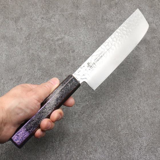 Sakai Takayuki Rinnou VG10 33 Layer Damascus Nakiri160mm Purple LacqueredHandle - Seisuke Knife
