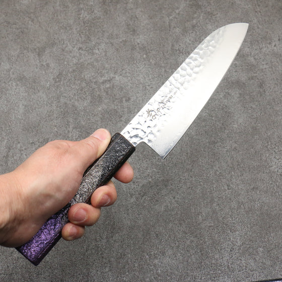 Sakai Takayuki Rinnou VG10 33 Layer Damascus Santoku170mm Purple LacqueredHandle - Seisuke Knife