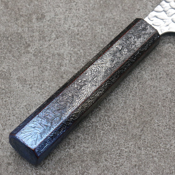 Sakai Takayuki Rinnou VG10 33 Layer Damascus Kengata Santoku160mm Blue Lacquered Handle - Seisuke Knife