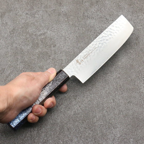 Sakai Takayuki Rinnou VG10 33 Layer Damascus Nakiri160mm Blue Lacquered Handle - Seisuke Knife