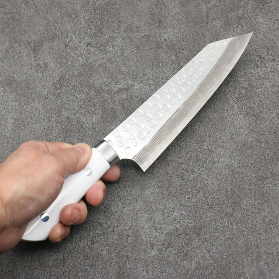Takeshi Saji SRS13 Hammered Damascus Kiritsuke Gyuto180mm White Corian Handle - Seisuke Knife