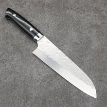  Takeshi Saji VG10 Hammered Damascus Cross Santoku Japanese Knife 180mm Micarta (Cloud) Handle - Seisuke Knife