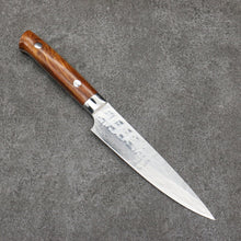  Takeshi Saji VG10 Hammered Damascus Cross Petty-Utility Japanese Knife 135mm Ironwood Handle - Seisuke Knife