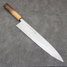  Hideo Kitaoka White Steel No.2 Damascus Mioroshi Deba Japanese Knife 300mm Burnt Oak Handle - Seisuke Knife