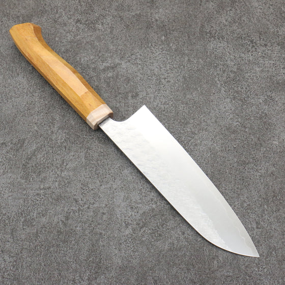 Yoshimi Kato Minamo SG2 Hammered Santoku  170mm Western style (yellow) Handle - Seisuke Knife