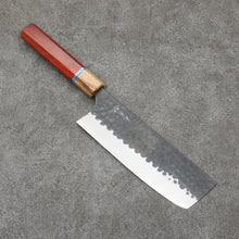  Yoshimi Kato Blue Super Hammered Black Finished Nakiri 165mm Padoauk & Turquoise Handle - Seisuke Knife