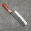 Yoshimi Kato Blue Super Hammered Black Finished Nakiri 165mm Padoauk & Turquoise Handle - Seisuke Knife