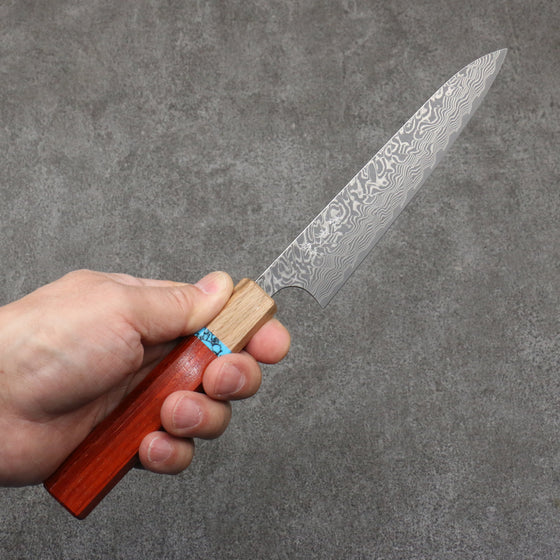 Yoshimi Kato SG2 Black Damascus Petty-Utility  150mm Padoauk(Turquoise Ring) Handle - Seisuke Knife