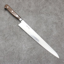  Seisuke Nami AUS10 Mirrored Finish Damascus Sujihiki  240mm Brown Pakka wood Handle - Seisuke Knife