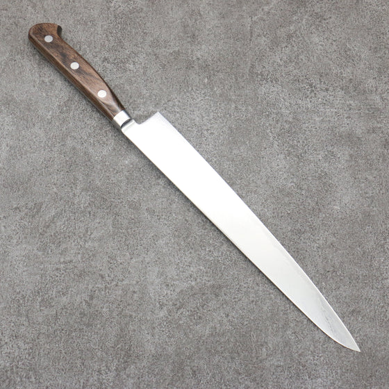 Seisuke Nami AUS10 Mirrored Finish Damascus Sujihiki  240mm Brown Pakka wood Handle - Seisuke Knife