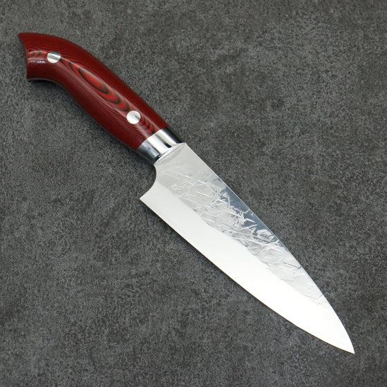 Takeshi Saji New Nomura Style SRS13 Hammered Petty-Utility  130mm Red and Black Micarta Handle - Seisuke Knife