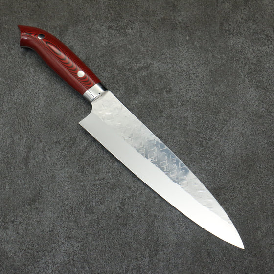 Takeshi Saji New Nomura Style SRS13 Hammered Gyuto  210mm Red and Black Micarta Handle - Seisuke Knife