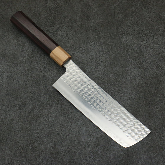 Yu Kurosaki Senko Ei SG2 Hammered Nakiri  165mm Shitan (ferrule: White Pakka wood) Handle - Seisuke Knife