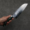 Takeshi Saji New Nomura Style SRS13 Hammered Santoku  180mm Green Micarta Handle - Seisuke Knife