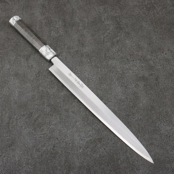 Sakai Takayuki Chef Series Silver Steel No.3 Yanagiba  300mm Stabilized wood (White Ferrule and End Cap) Handle with Sheath - Seisuke Knife