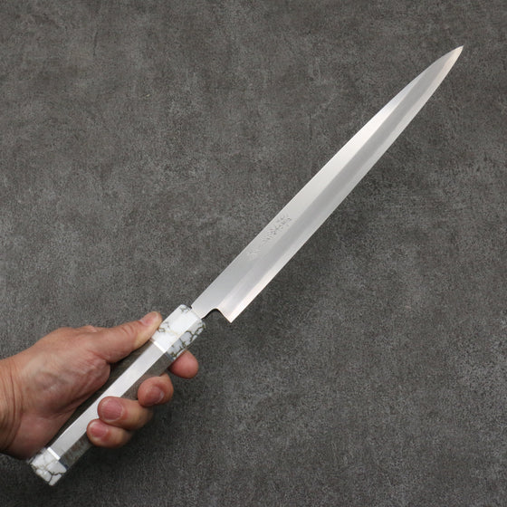 Sakai Takayuki Chef Series Silver Steel No.3 Fuguhiki  300mm Stabilized wood (White Ferrule and End Cap) Handle with Sheath - Seisuke Knife