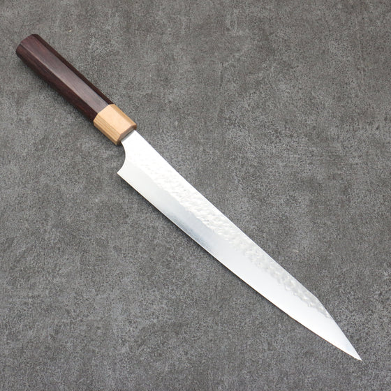 Yu Kurosaki Senko Ei SG2 Hammered Sujihiki  240mm Shitan (ferrule: White Pakka wood) Handle - Seisuke Knife