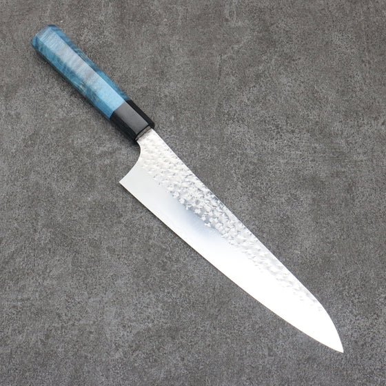 Yu Kurosaki Senko Ryu SG2 Hammered Gyuto  210mm Blue Stablized Wood (Ferrule: Black) Handle - Seisuke Knife