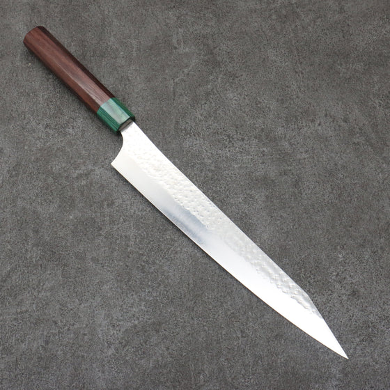 Yu Kurosaki Senko Ei SG2 Hammered Sujihiki  270mm Rosewood (ferrule: Green Pakka wood) Handle - Seisuke Knife