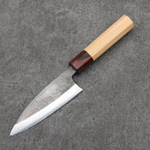  Fukube Shinbu Magomitsu Blue Steel No.2 Hammered Black Finished Deba  120mm Keyaki (Japanese Elm) Handle - Seisuke Knife