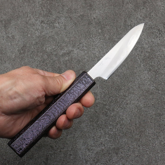 Seisuke White Steel No.1 Migaki Polish Finish Paring  80mm Oak with Purple Lacquer Handle - Seisuke Knife