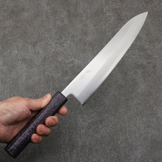 Seisuke White Steel No.1 Migaki Polish Finish Gyuto  240mm Oak with Purple Lacquer Handle - Seisuke Knife