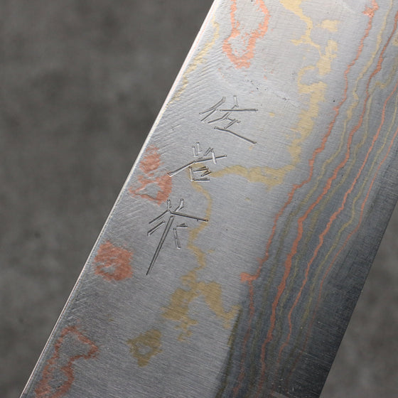 Takeshi Saji Maki-e Art Red Fuji Sheath Blue Steel No.2 Colored Damascus Gyuto  210mm Maki-e Art Handle with Sheath - Seisuke Knife