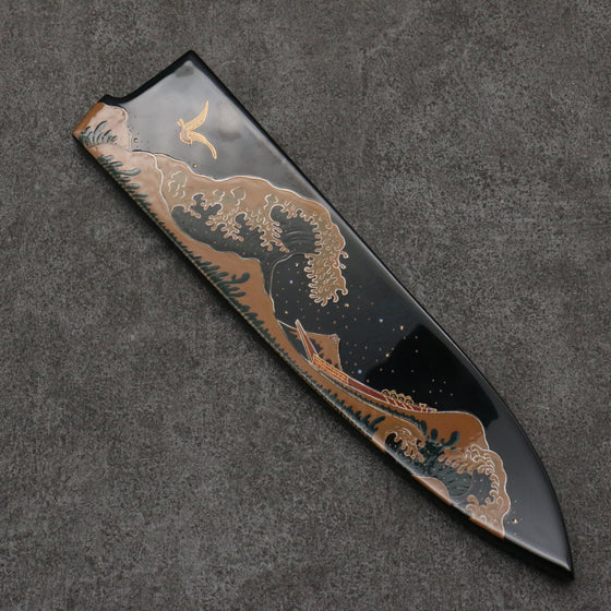 Takeshi Saji Maki-e Art Fuji and Waves Sheath Blue Steel No.2 Colored Damascus Gyuto  240mm Maki-e Art Handle with Sheath - Seisuke Knife