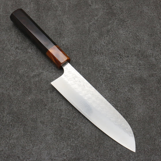 Yoshimi Kato Minamo SG2 Hammered Santoku  165mm Ebony (ferrule: Orange Resin) Handle - Seisuke Knife