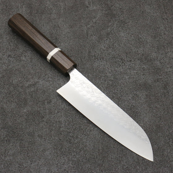 Yoshimi Kato Minamo SG2 Hammered Santoku  165mm Sandalwood with White Ring Handle - Seisuke Knife