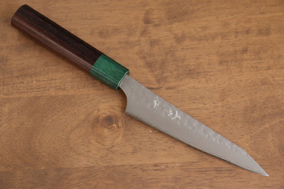 Yu Kurosaki Senko Ei SG2 Hammered Petty-Utility  150mm Shitan (ferrule: Green Pakka wood) Handle - Seisuke Knife