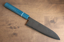  Seisuke VG5 Nashiji Black Dyed Santoku 165mm with Blue Canvas Micarta Handle - Seisuke Knife
