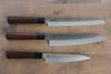 Seki Kanetsugu Heptagon Wood VG10 Hammered Petty Knife & Gyuto & Bread Knife Set - Seisuke Knife