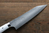 Takeshi Saji Coreless Diamond Finish Damascus Kiritsuke Gyuto Japanese Knife 180mm White Stone Handle - Seisuke Knife