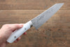 Takeshi Saji Coreless Diamond Finish Damascus Kiritsuke Gyuto Japanese Knife 180mm White Stone Handle - Seisuke Knife