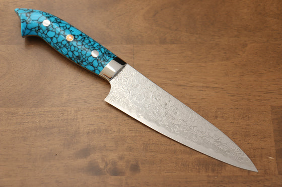 Takeshi Saji R2/SG2 Diamond Finish Petty-Utility 150mm Blue Turquoise Handle - Seisuke Knife