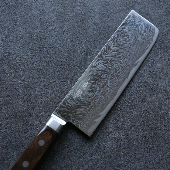 Seisuke Nami AUS10 Mirrored Finish Damascus Nakiri 165mm Brown Pakka wood Handle - Seisuke Knife