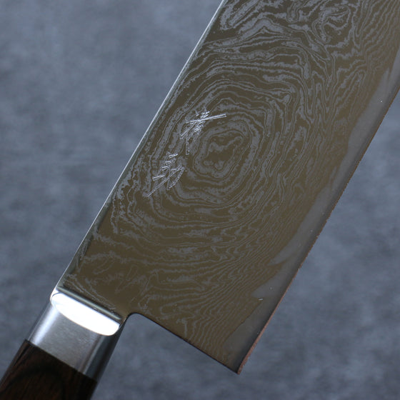 Seisuke Nami AUS10 Mirrored Finish Damascus Nakiri 165mm Brown Pakka wood Handle - Seisuke Knife