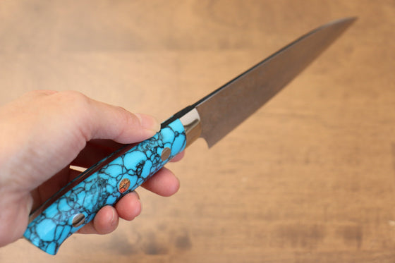 Takeshi Saji R2/SG2 Diamond Finish Petty-Utility  130mm Blue Turquoise Handle - Seisuke Knife