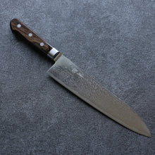 Seisuke Nami AUS10 Mirrored Finish Damascus Gyuto 210mm with Brown Pakkawood Handle - Seisuke Knife